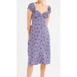 UO Blue Gingham Strawberry Dress